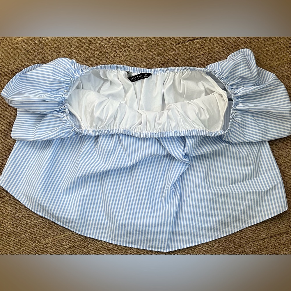 Zara blue/white striped off the shoulder shirt - Picture 4 of 4